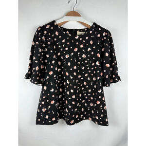 NWOT Women's Melloday Floral Print Blouse Black/Pink Size XL